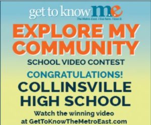 Announcement congratulating Collinsville High School for winning video contest