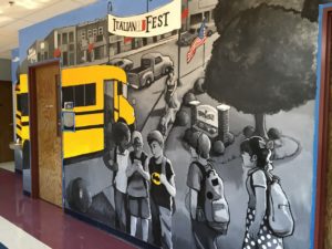 Webster School Mural with School Bus
