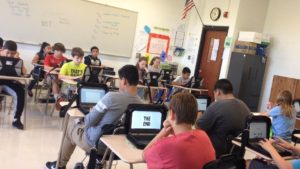 Collinsville Middle School students in classroom using Chromebook computers