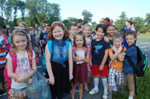 Group of students on first day of school at Renfro Elementary