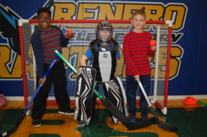 Renfro students with street hockey gear