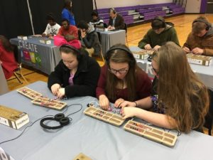 Girls building circuits