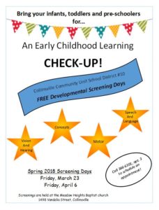 Flier for Early Childhood Screenings March/April 2018