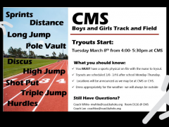 CMS Track & Field Tryouts 3/8-3/16/22