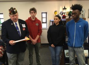 James Cann of VFW with CHS 2018 Voice of Democracy Winners