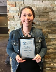 Karen Olsen with 2019 Counselor of the Year Award