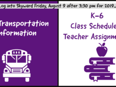 2019-20 Bus Information and K-6 Teacher Assignments Available August 9