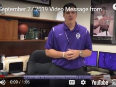 September 27, 2019 Video Message from Dr. Skertich