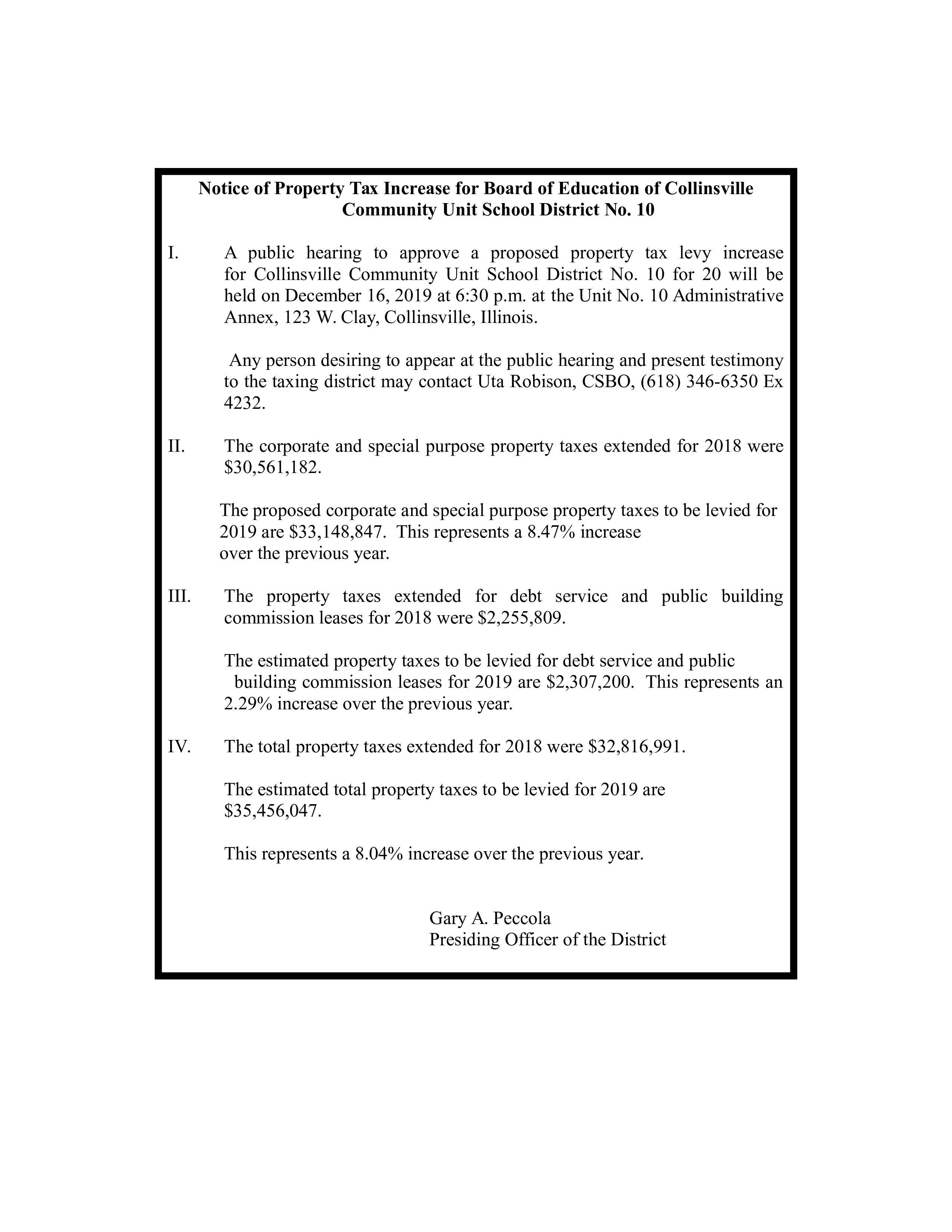 Notice of Taxation Hearing December 16, 2019