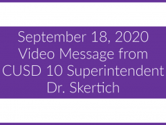 September 18, 2020 Video Message from Dr. Skertich