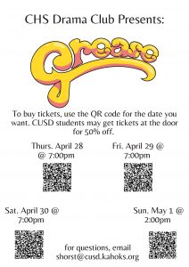 Flyer with QR Codes for CHS Grease Tickets 2022