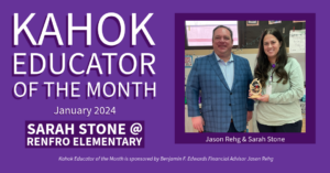 Jan 2024 Kahok Educator of the Month Sarah Stone Renfro Elementary